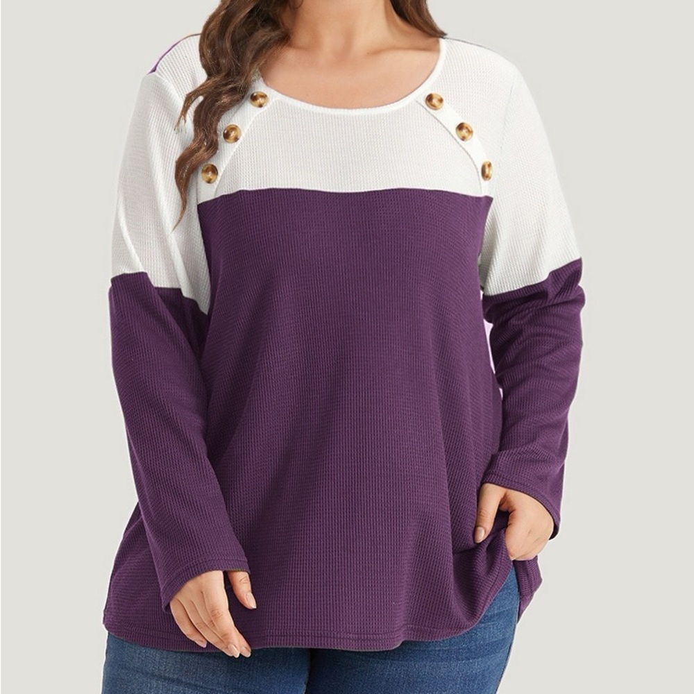 BloomChic Purple and White Long Sleeve Top with Button Accents Plus Size 3X - Picture 1 of 7